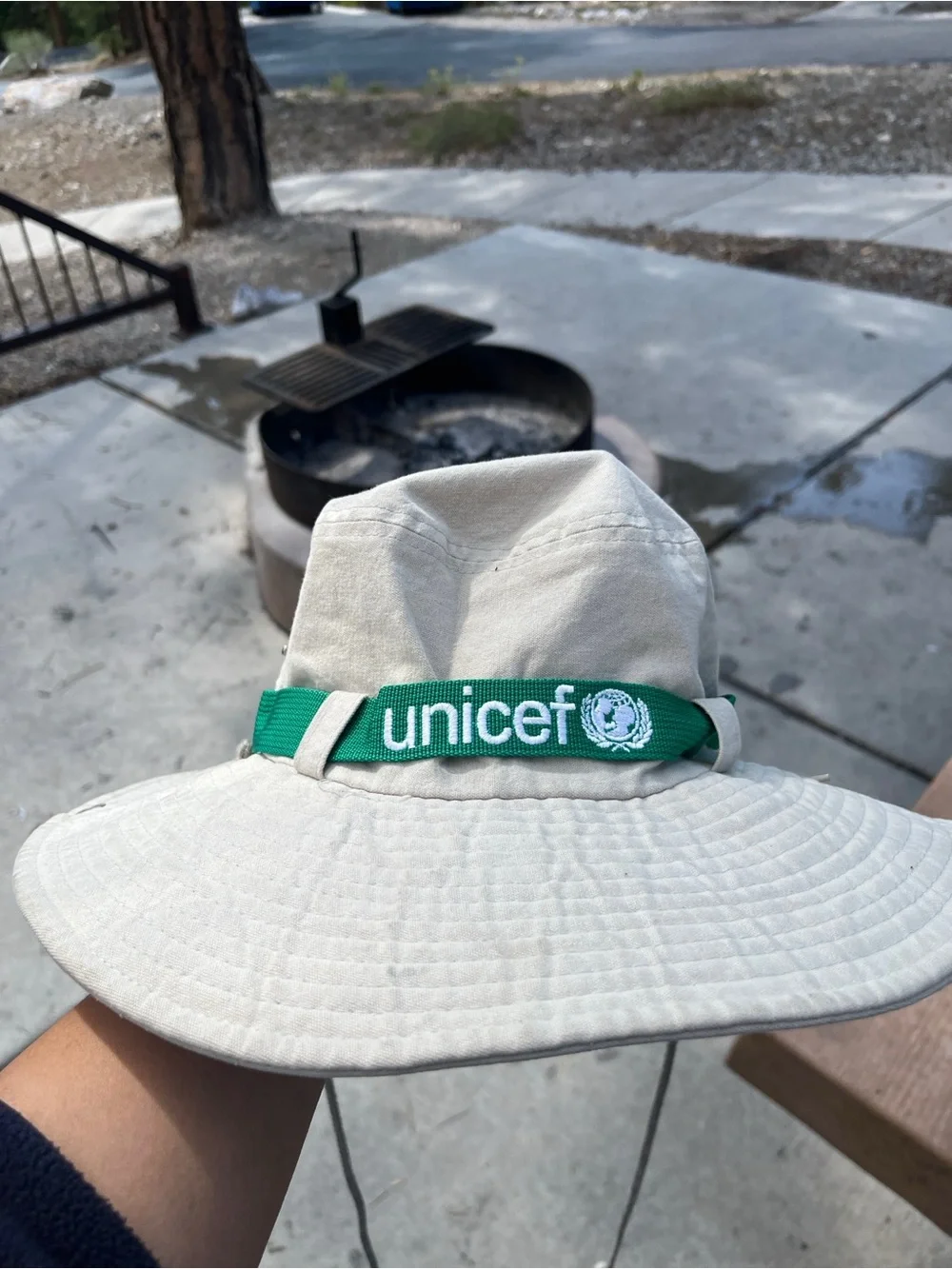 Unicef Kids Beige Sun bucket Hat with Green Band